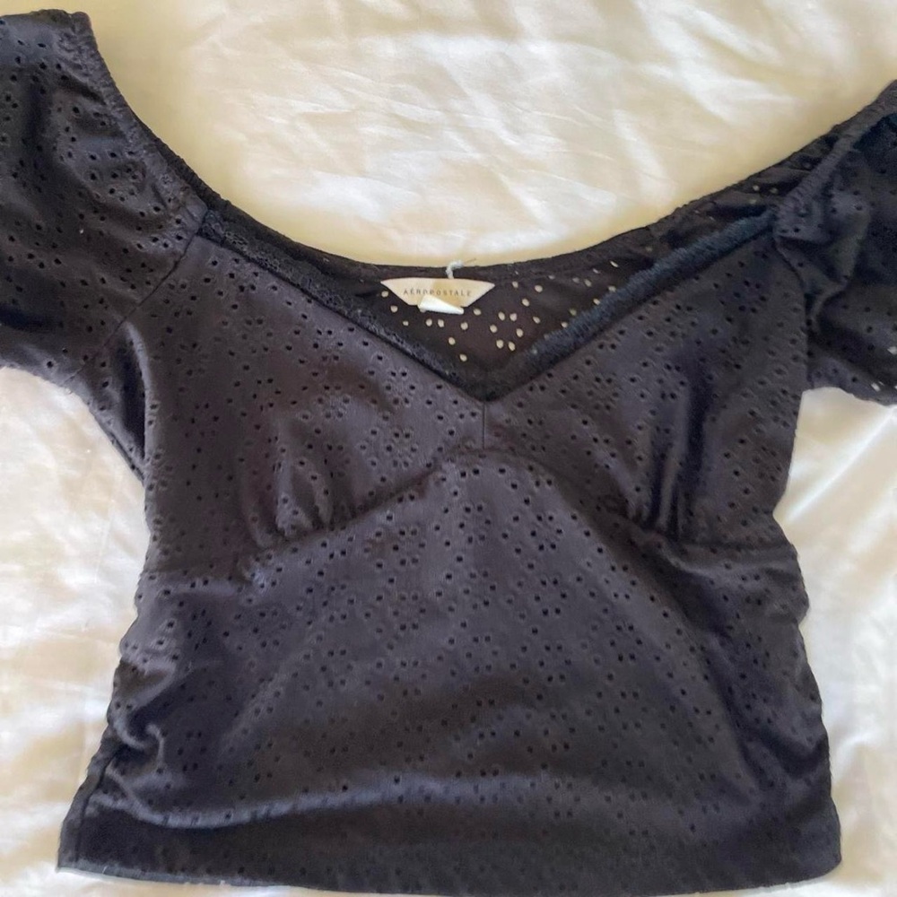 Aerie Black Eyelet Top